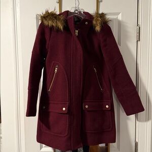J. Crew Chateau Parka in Italian Stadium Cloth Wool Burgundy Red G9093 Size 4